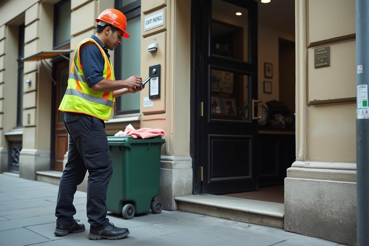 Agent de collecte en veston haute visibilité en action