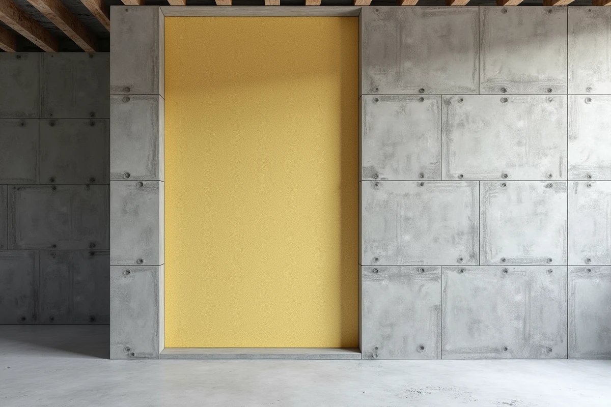 Coupe transversale d'un mur en parpaing avec isolant thermique rigide pour limiter les ponts thermiques