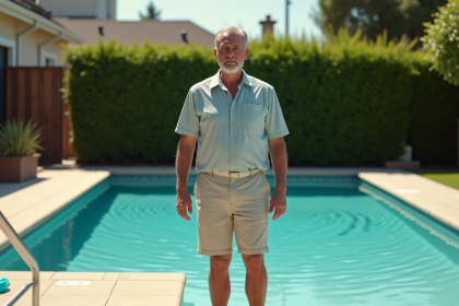 Homme d'âge moyen près de la piscine en été