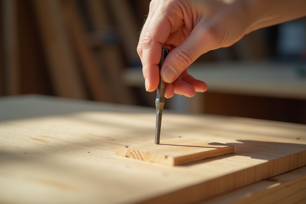Main utilisant une clé Allen pour assembler un meuble en atelier lumineux